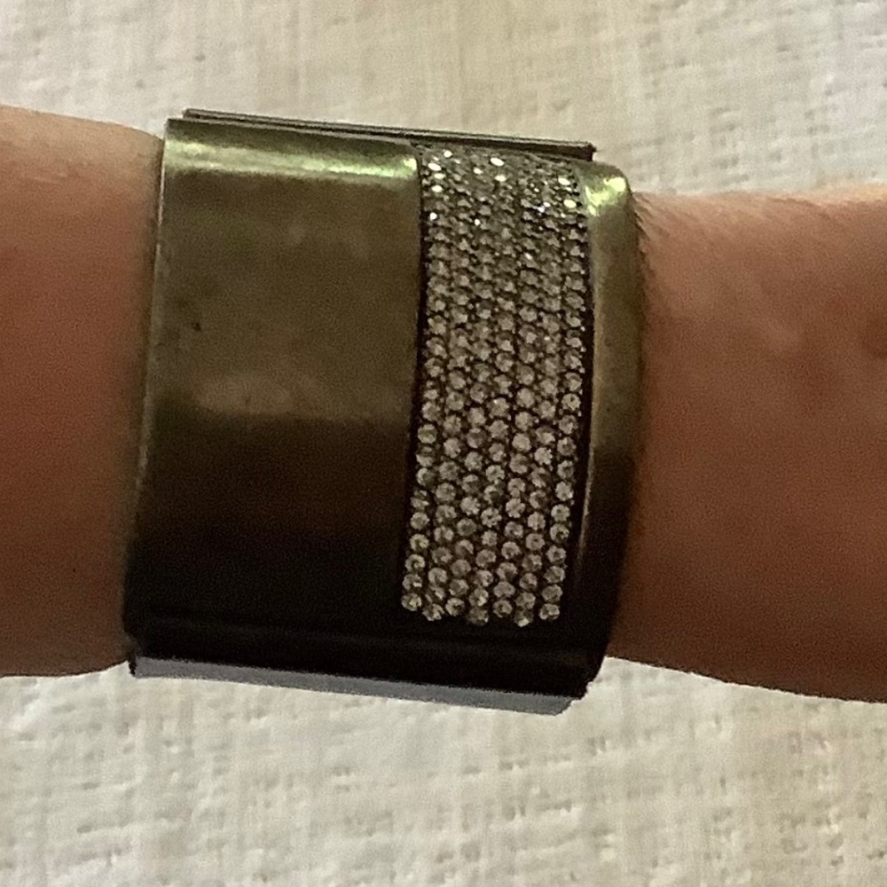 Leather & Metal wide cuff bracelet with crystal embellishments.